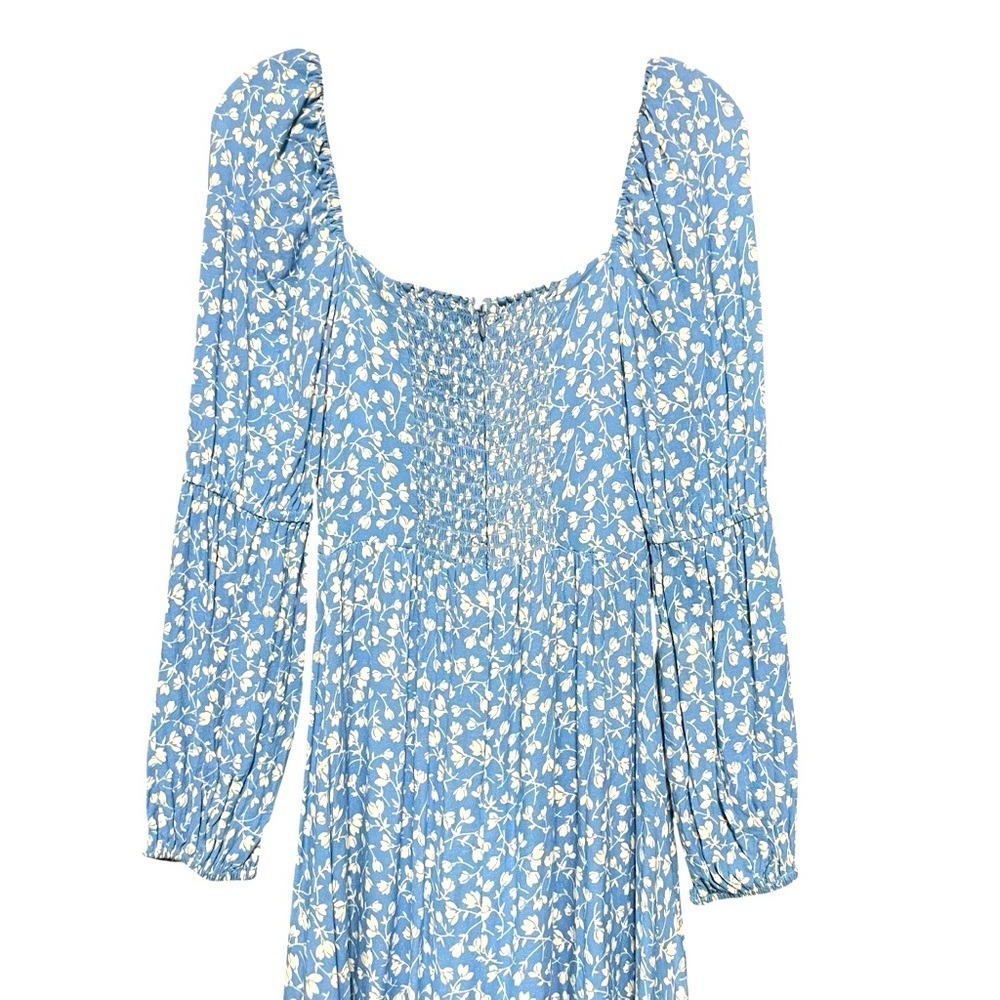 Reformation Mica Floral Print Midi Dress Long Sleeve Square Neck Blue 0 Feminine - Picture 9 of 10